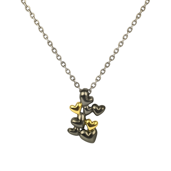GSD Hearts 925 sterling silver Necklace black rhodium-plated and gold-plated, model GSD_1710-3